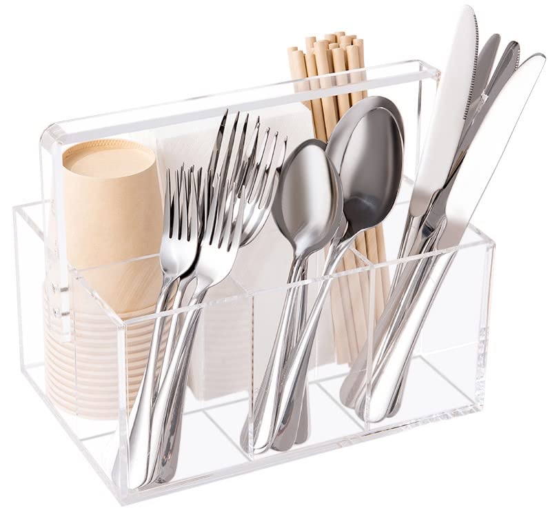 Utensil Holder Silverware Caddy Countertop Cutlery Organizer For Napkins Flatware Spoon Fork Knife For Picnic Party Plastic Acrylic