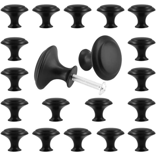 Auvotuis 20Pcs Round Cabinet Knobs, 1Inch Matte Black Drawer Knob Pull Handles Modern Zinc Dresser Knobs for Wardrobe, Cupboard, Door