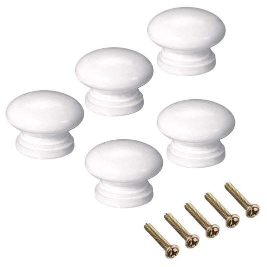 Mgoodoo 5PCS White Wood Knobs, 1.34'' Round Mushroom Wooden Knobs for Cabinet Drawer Dresser Closet Cupboard Pulls Kitchen Hardware