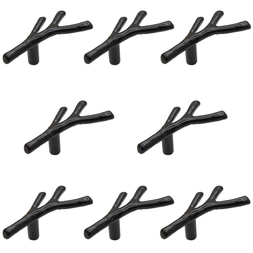 Geenite 8 Pack Twig Knobs Tree Branch Handles Drawer Knobs Fashion Zinc Alloy Pulls Furniture Dresser Pull Handles Door Knobs for Cabinets (Black)