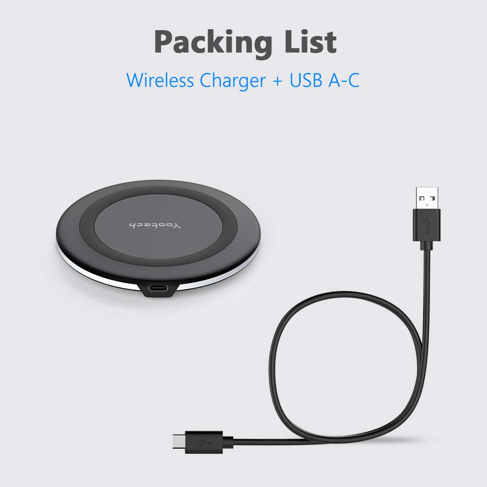 Yootech Wireless Charger,10W Max Fast Wireless Charging Pad Compatible with iPhone 15/15 Plus/15 Pro Max/14/13/SE 2022/12/11/X/8,Samsung Galaxy S22/S21/S20,AirPods Pro 2(No AC Adapter)