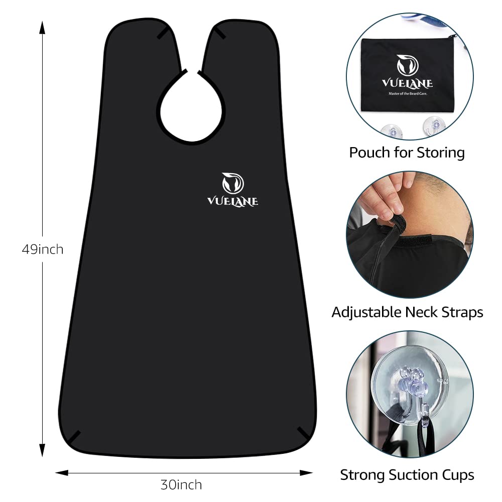 Beard Bib - Men's Beard Hair Catcher for Shaving and Trimming - Non-Stick Beard Trimming Catcher Bib - Beard Bib Apron for Men with Strong Suction Cups - Grooming Gifts for Husband Dad - Black