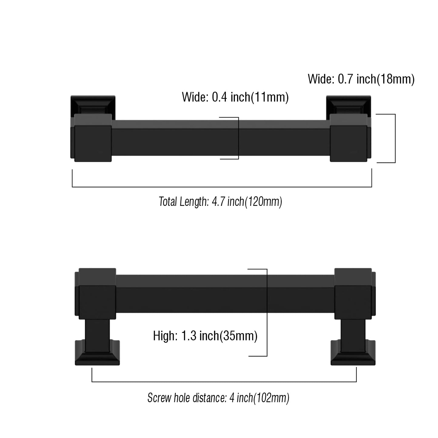 Asidrama 10 Pack 4 Inch(102mm) Matte Black Cabinet Pulls Cabinet Handles Cupboard Handles Kitchen Cabinet Hardware for Cupboard Drawer Handles Dresser Pulls