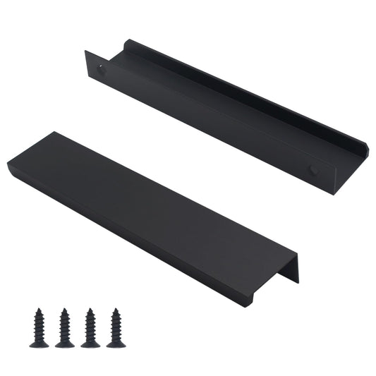 HANIHUA 10 Pack Black Cabinet Handles Modern Finger Edge Pulls for Cabinets 6"/150mm Length, Matte Black Drawer Pulls Kitchen Tabs Pull Hardware Aluminum