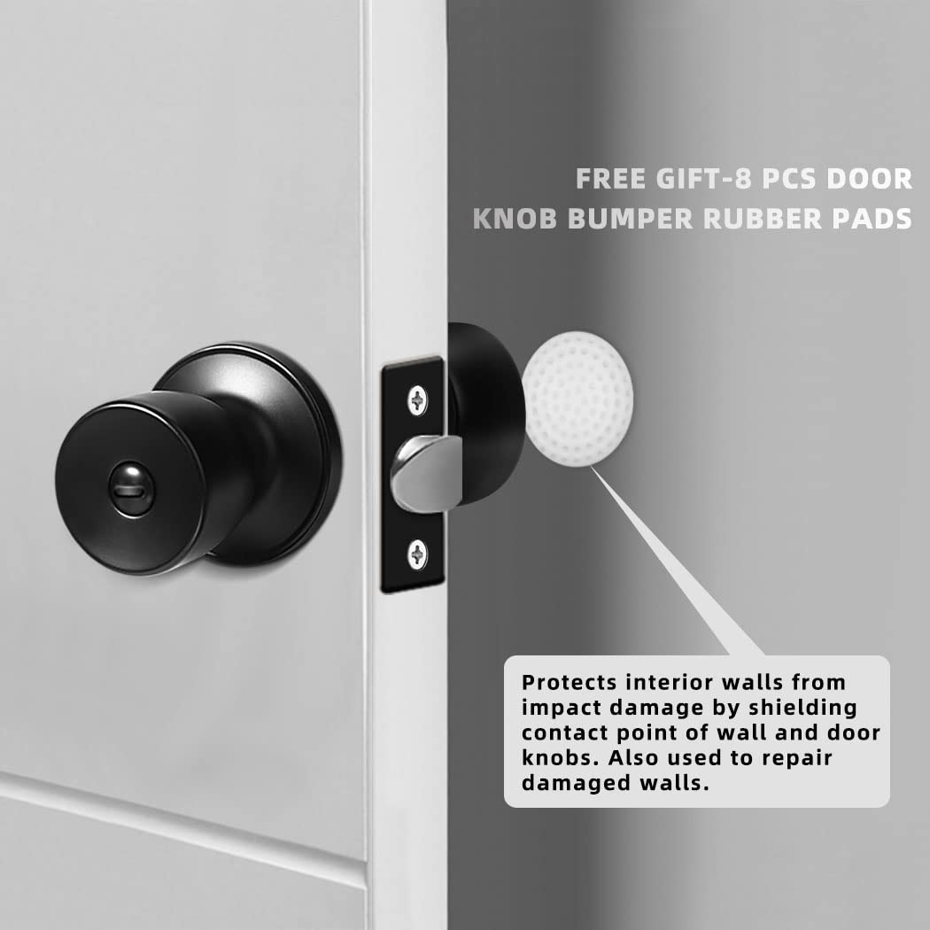 Tanzfrosch 8 Pack Privacy Door Knobs Matte Black Interior Door Lock Keyless Round Lockset for Bedroom, Bathroom, Garage, Hardwares & Instruction Included