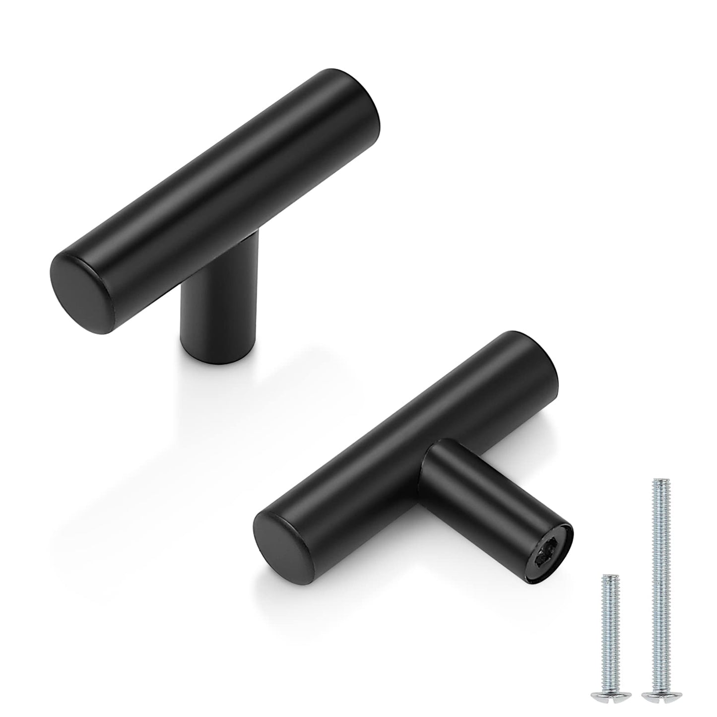 Probrico 5 Pack| Black Cabinet Knobs Drawer T Knobs Kitchen Single Hole Cabinet Knobs 2" Overall Length, 12mm Bar Diameter