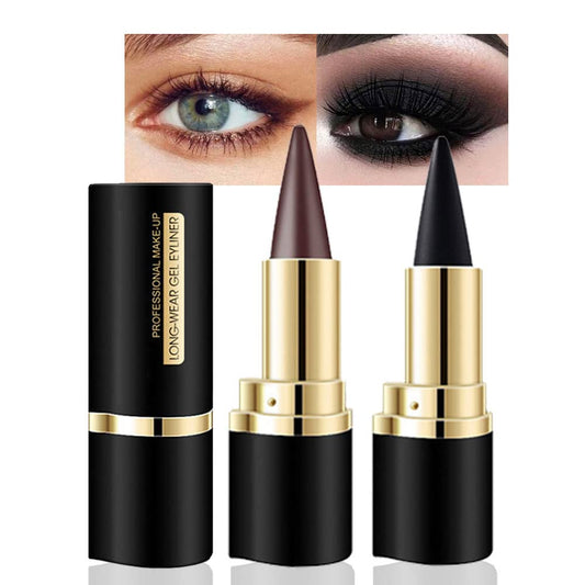 Kaely 2Pcs Black Brown Gel Eyeliner Pen Set,Matte Waterproof Eye Liner Pencils Crayon,Cat Eye Eyeliner Stamp stencils,Eye Black Eyeshadow Stick Goth Halloween Makeup,delineador de ojos contra el agua