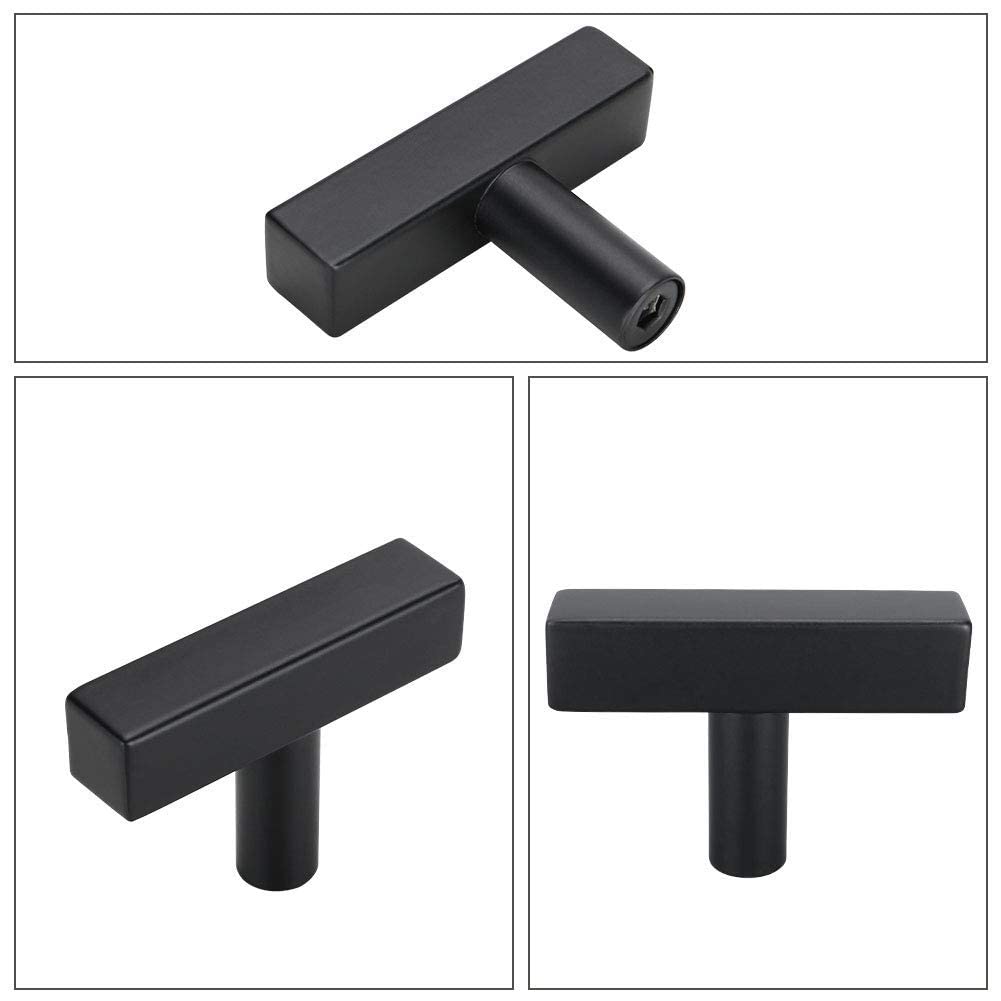 goldenwarm 10 Pack Matte Black Cabinet Knobs Black Drawer Pulls Kitchen Cabinet Hardware LSJ22BK T Bar Square Knobs Modern Cupboard Door Handles Bathroom Knobs 2 Inch Overall Length