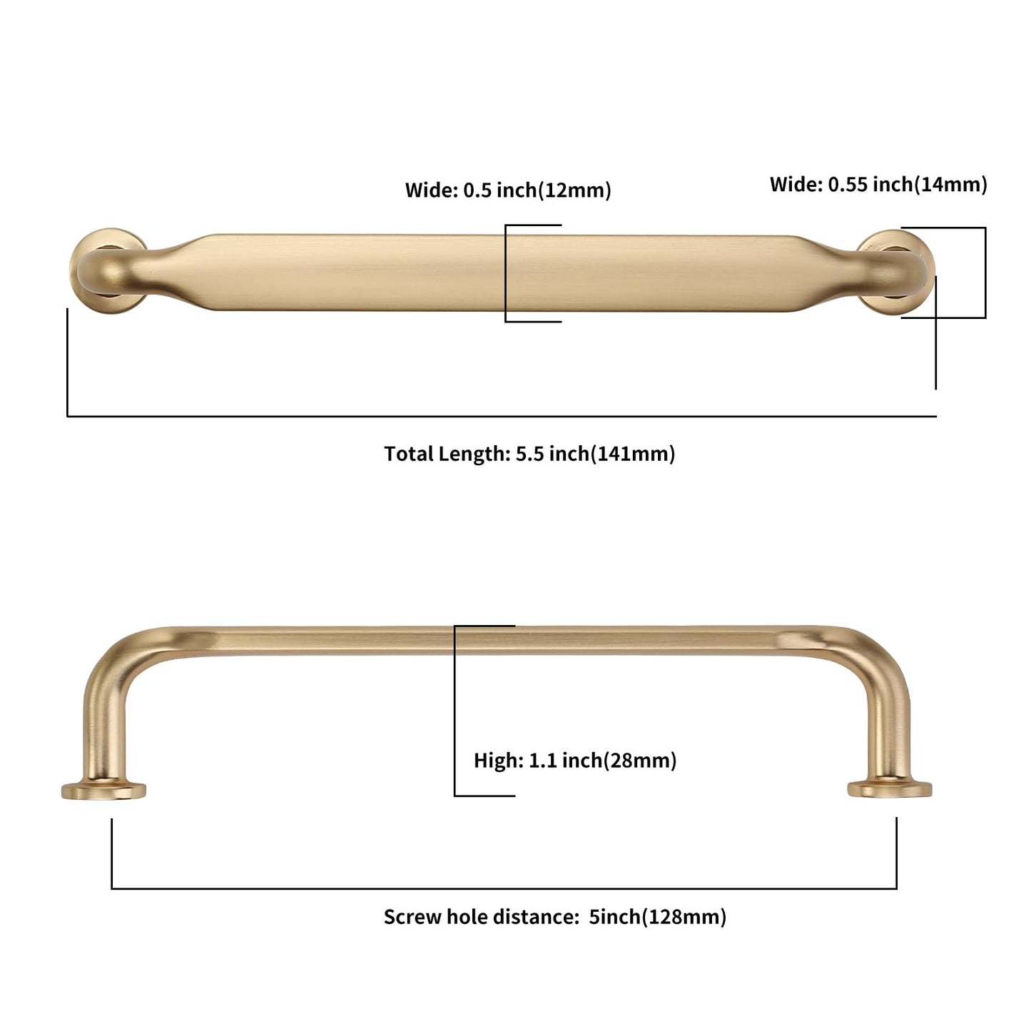 Asidrama 10 Pack 5 Inch(128mm) Brushed Brass Kitchen Cabinet Handles, Cabinet Pulls Kitchen Cabinet Hardware for Cupboard Drawer Handles Dresser Pulls