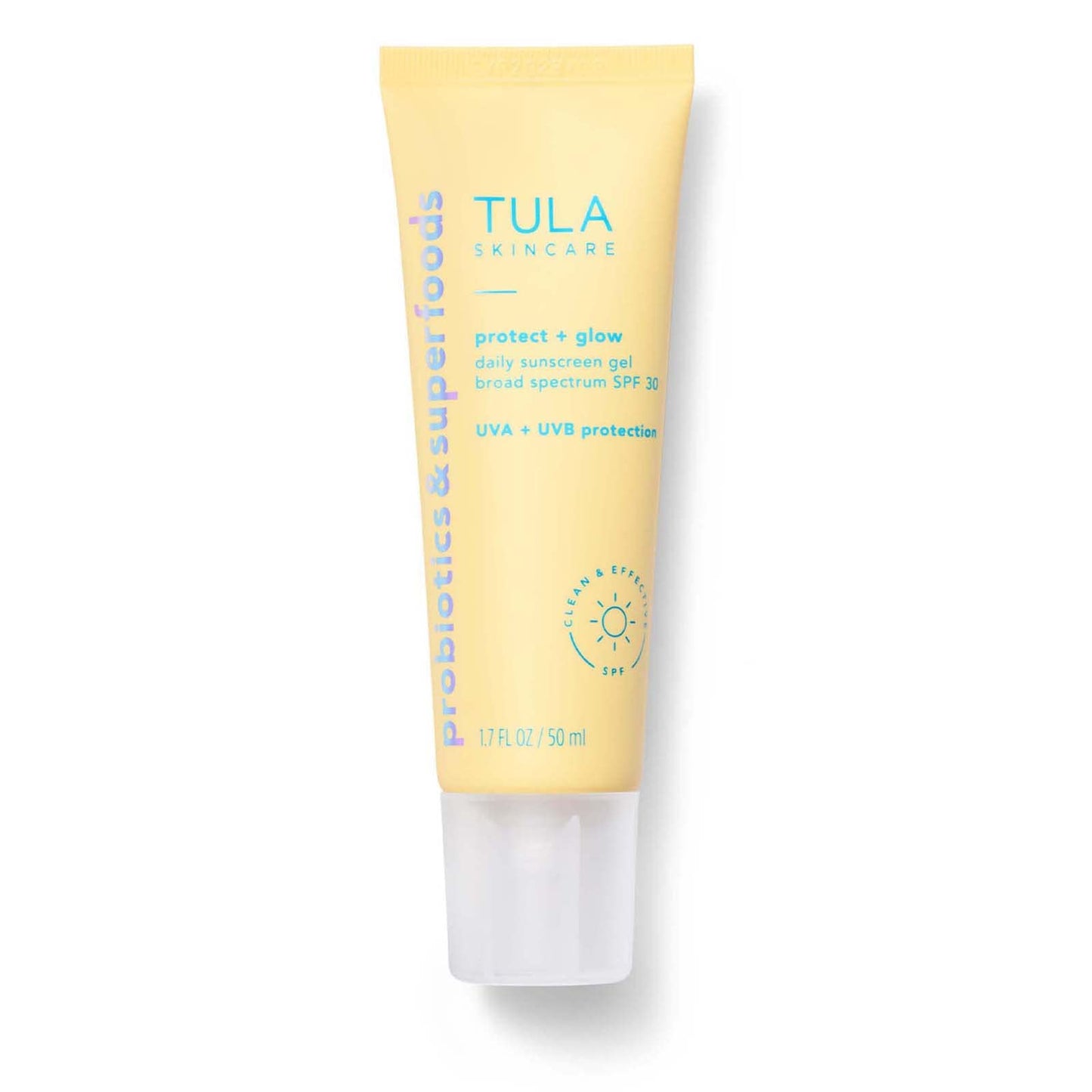 TULA Skin Care Protect + Glow Daily Sunscreen - Gel, Broad Spectrum SPF 30, Skincare-First, Non-Greasy, Non-Comedogenic and Reef-Safe with Pollution and Blue Light Protection, Regular, 1.7 fl oz.