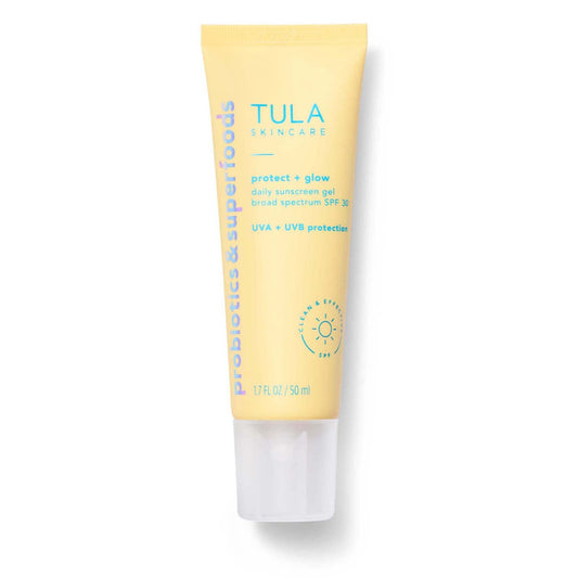 TULA Skin Care Protect + Glow Daily Sunscreen - Gel, Broad Spectrum SPF 30, Skincare-First, Non-Greasy, Non-Comedogenic and Reef-Safe with Pollution and Blue Light Protection, Regular, 1.7 fl oz.