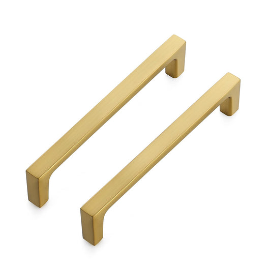 Ravinte 10 Pack Solid 5 Inch Kitchen Square Cabinet Handles Brushed Brass Cabinet Pulls Drawer Pulls Kitchen Cabinet Hardware Kitchen Handles, 5 inches Hole Center