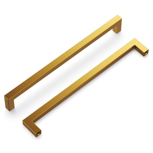 Hickory Hardware 1 Pack Solid Core Kitchen Cabinet Pulls, Luxury Cabinet Handles, Hardware for Doors & Dresser Drawers, 8-13/16 Inch (224mm) Hole Center, Brushed Golden Brass, Skylight Collection