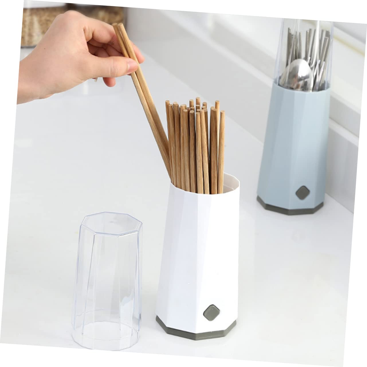 FRCOLOR Chopsticks Holder Cutlery Cover Kitchen Plastic with Case Spoons Countertop Cutter Flatware for Lid White Utensil Forks Fork Chopstick Drying Holder Household Table Tableware