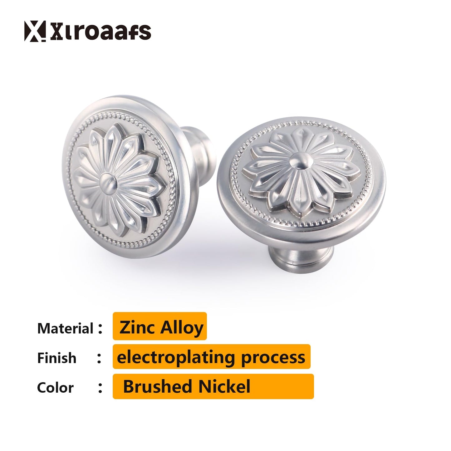 Xlroaafs 4 Pack Brushed Nickel Cabinet Hardware Knobs for Cabinets and Drawers Satin Nickel Kitchen Knobs for Dresser Drawers Bathroom Vanity Cabinet Door 1-2/5" Knobs and Pulls Polished Silver