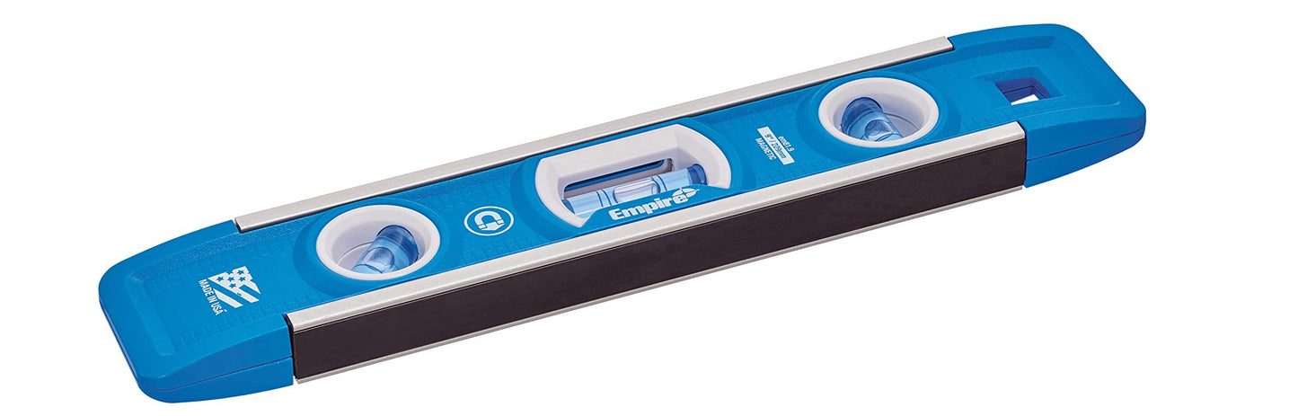 Empire Level EM81.9G 9 Inch Magnetic Torpedo Level w/Overhead Viewing Slot (Made in USA), Silver/White/Blue