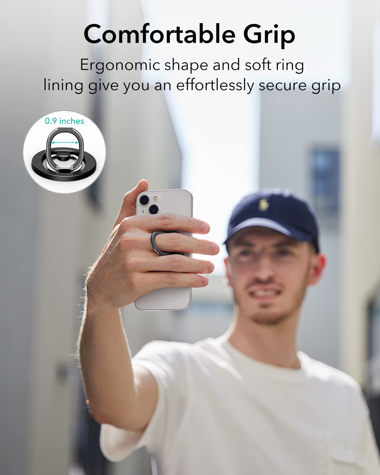 ESR Magnetic Phone Ring Holder (HaloLock), Compatible with MagSafe Ring Holder, Magnetic Phone Grip with Adjustable Stand, Compatible with MagSafe Phone Grip, for iPhone 15/14/13/12 Series, Black