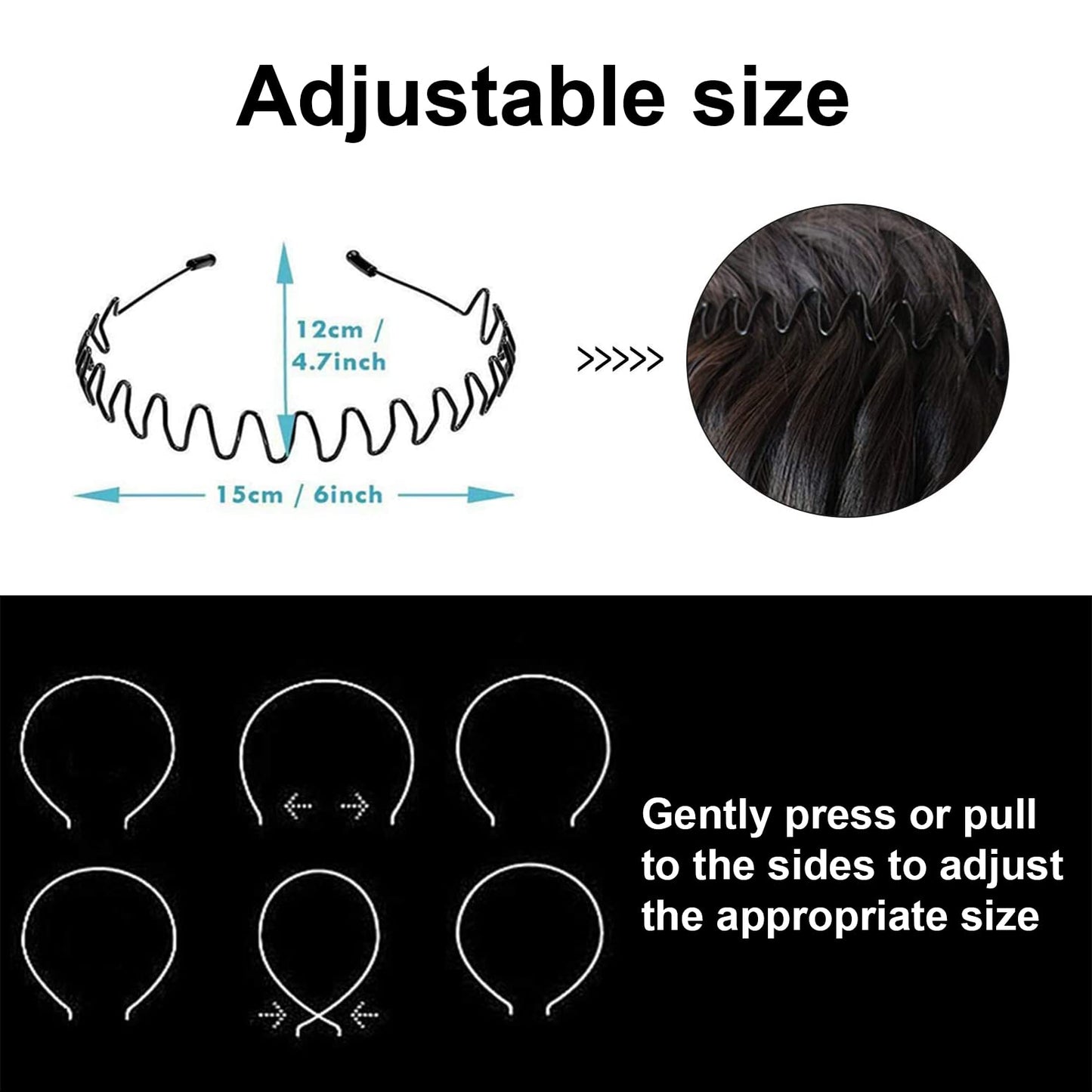 KELUBATU Metal Headbands Men's Hair Bands Women's Fashion Headbands Summer Outdoor Wavy Teeth Sports Headbands Black Fashionable Simple Elastic Non-slip