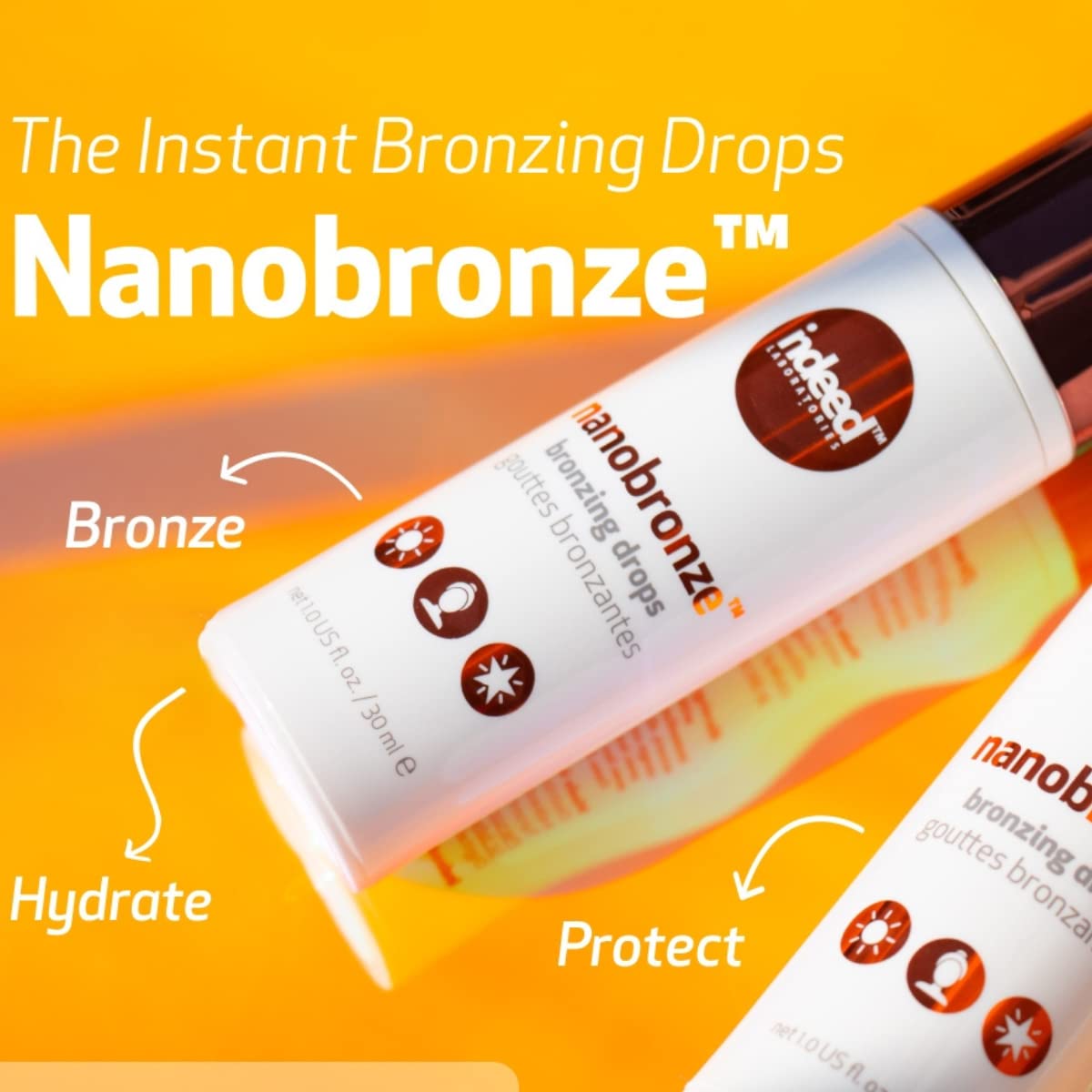 Indeed Labs Nanobronze Drops - Get a sun-kissed glow without the sun! Bronzing drops with hyaluronic acid instantly bronze, blur, and hydrate skin. 30ml