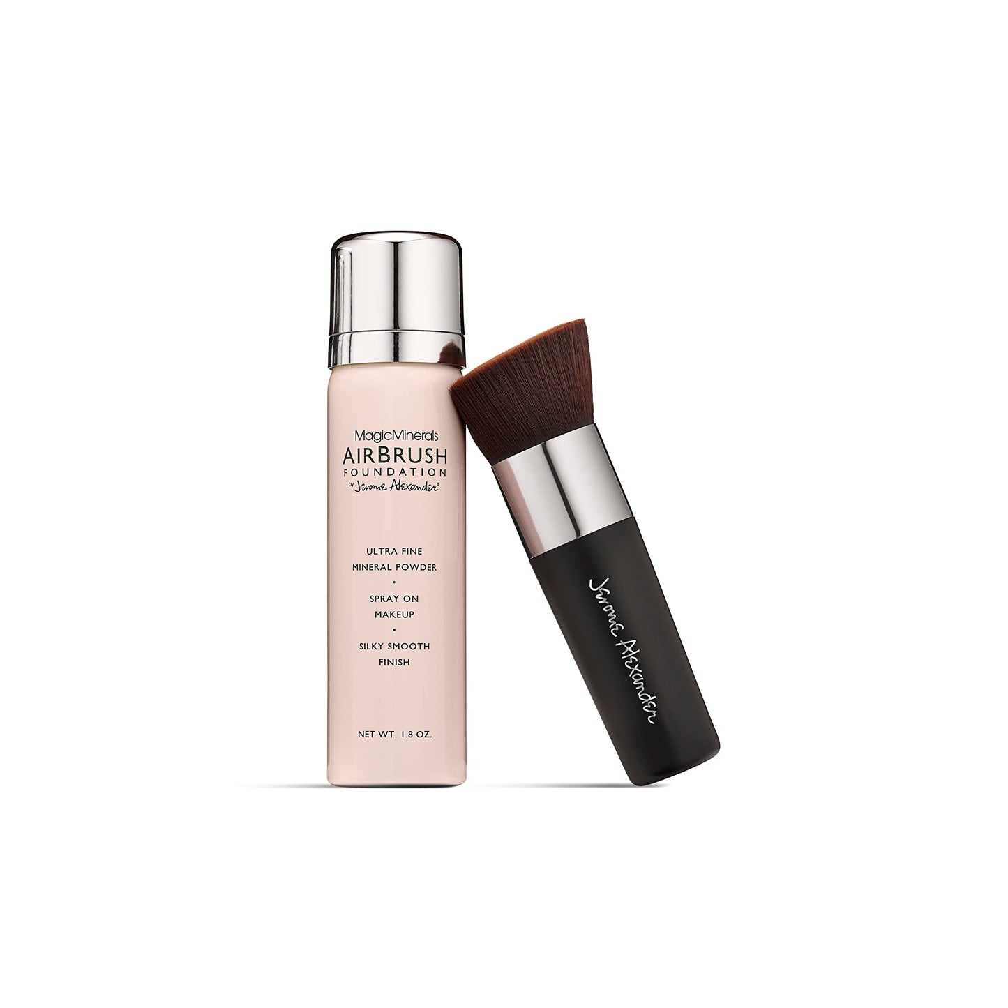 MagicMinerals AirBrush Foundation by Jerome Alexander – 2pc Set with Airbrush Foundation and Kabuki Brush - Spray Makeup with Anti-aging Ingredients for Smooth Radiant Skin (Light)