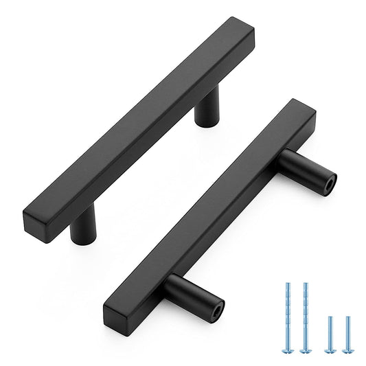 Sencico 30 Pack - 5 Inch Kitchen Cabinet Handles Black Cabinet Pulls Square Cabinet Hardware Stainless Steel Drawer Pulls 3" Hole Center