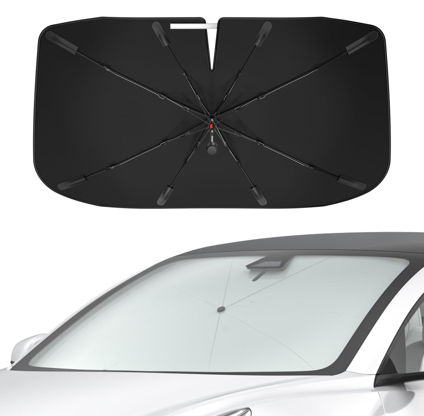 Nmoiss [2023 Upgrade] Sun Shade Umbrella for Car Windshield - [Newest Reflective Coating] Protect Car from Sun Rays & Heat Damage Keep Cool and Protect Interior, Leather Umbrella Edge