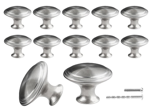 Waziaqoc 12PCS Silver Mushroom Knobs, Stainless Steel Dresser Knobs 1-3/16 inch Diameter Round Drawer Knob Pull Handle with Mounting Screws for Chest Cabinet Cupboard Drawer