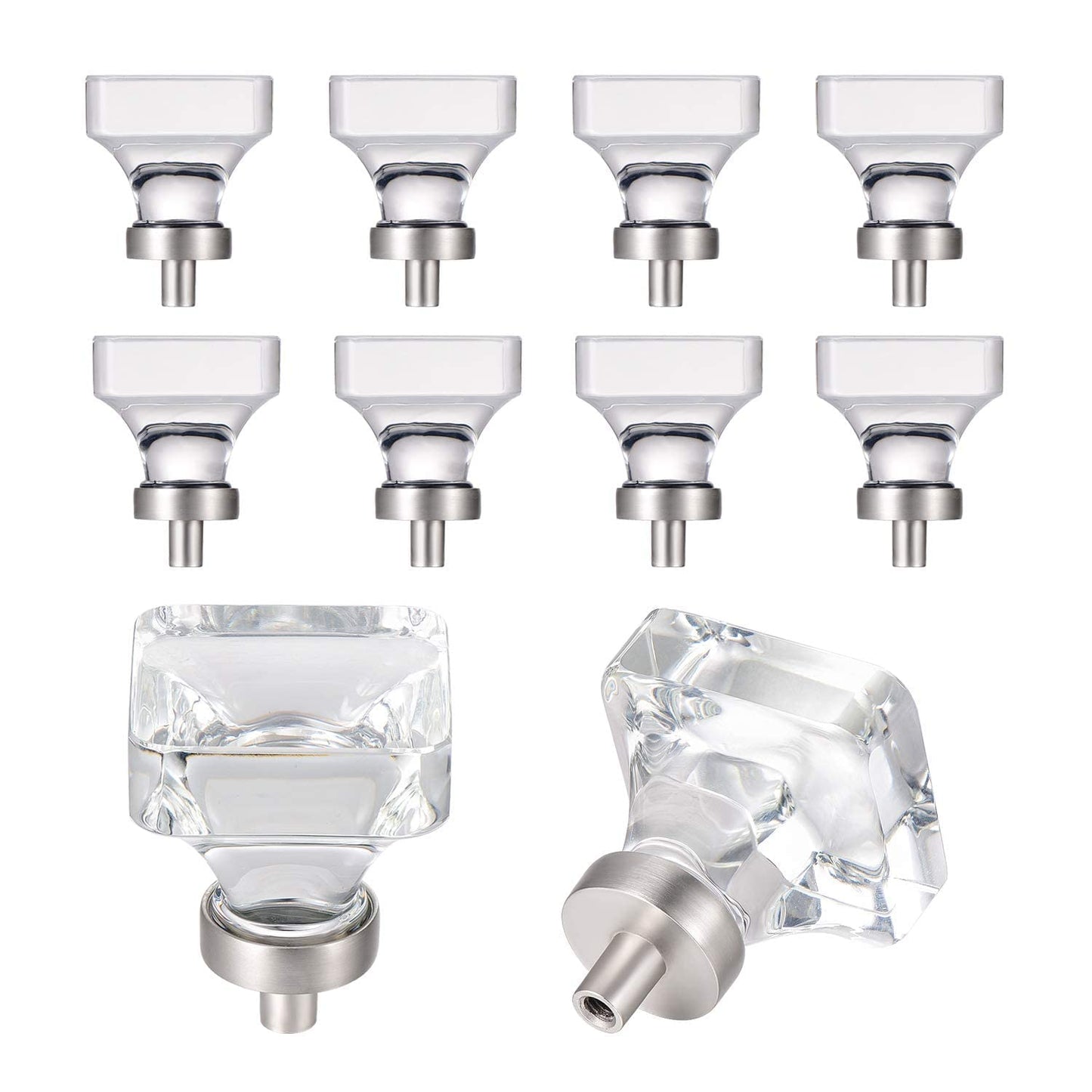 coolnews 8 Pack Glass Cabinet Knobs, Crystal Knobs for Dresser Drawer, Square Furniture Knobs and Pulls, Brushed Nickel