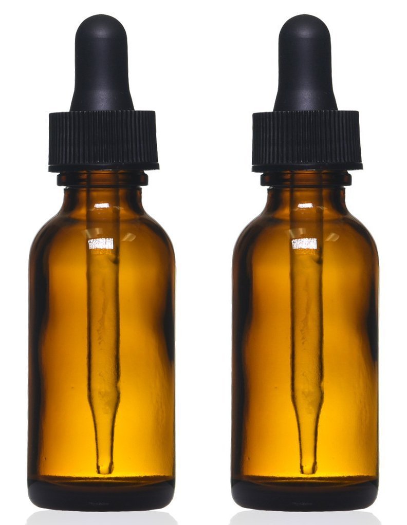 Amber Glass Bottles with Eye Droppers (1 oz, 2 pk) For Essential Oils, Colognes & Perfumes, Blank Labels Included