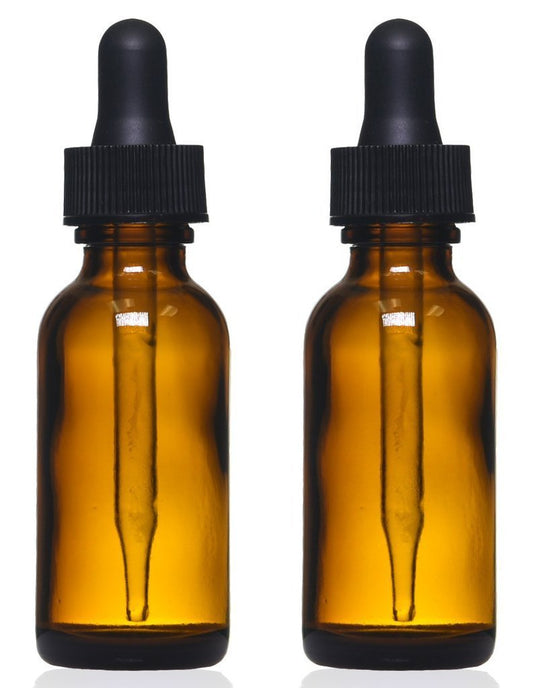 Amber Glass Bottles with Eye Droppers (1 oz, 2 pk) For Essential Oils, Colognes & Perfumes, Blank Labels Included