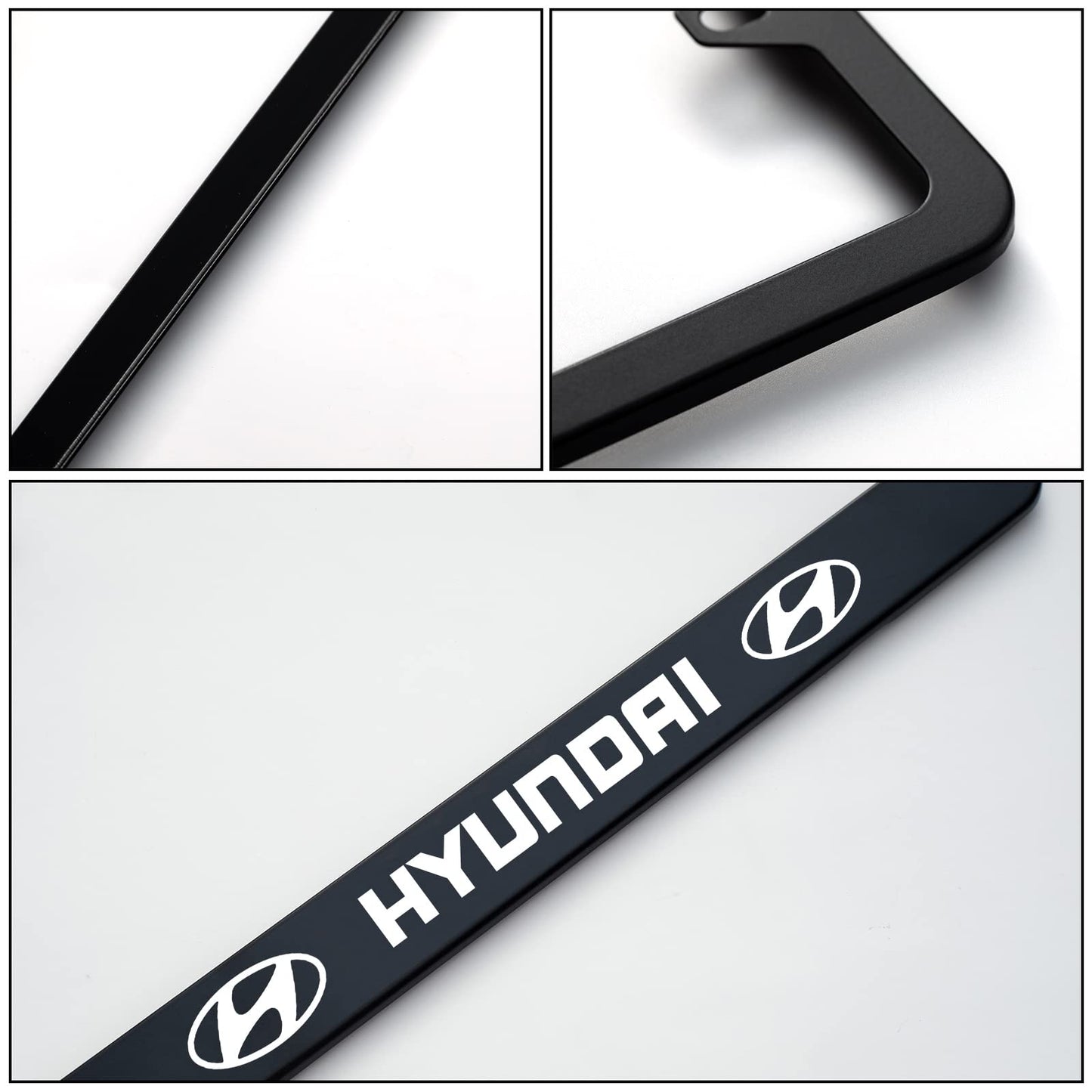 License Plate Frames Compatible with Hyundai, Stainless Steel License Plate Covers Protect Plates, with Screw Caps Cover and 4 Tire Valve Stem Caps Accessories.