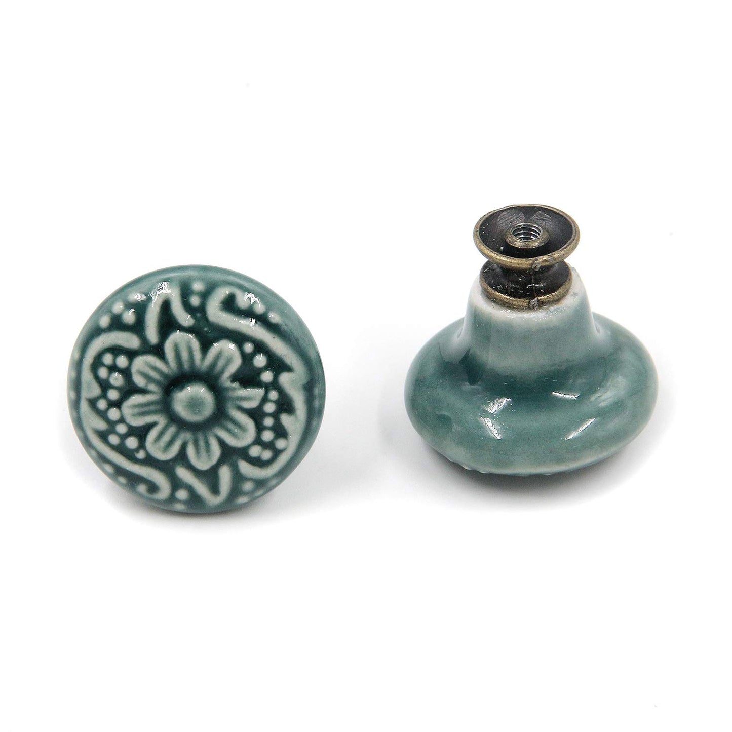 Geesatis 10 pcs Decorative Knob Ceramic knobs Drawer Cabinet Pull Handle Knobs Furniture Decorative Pull Tool with Mounting Screws, Green, 1.4 inch Diameter