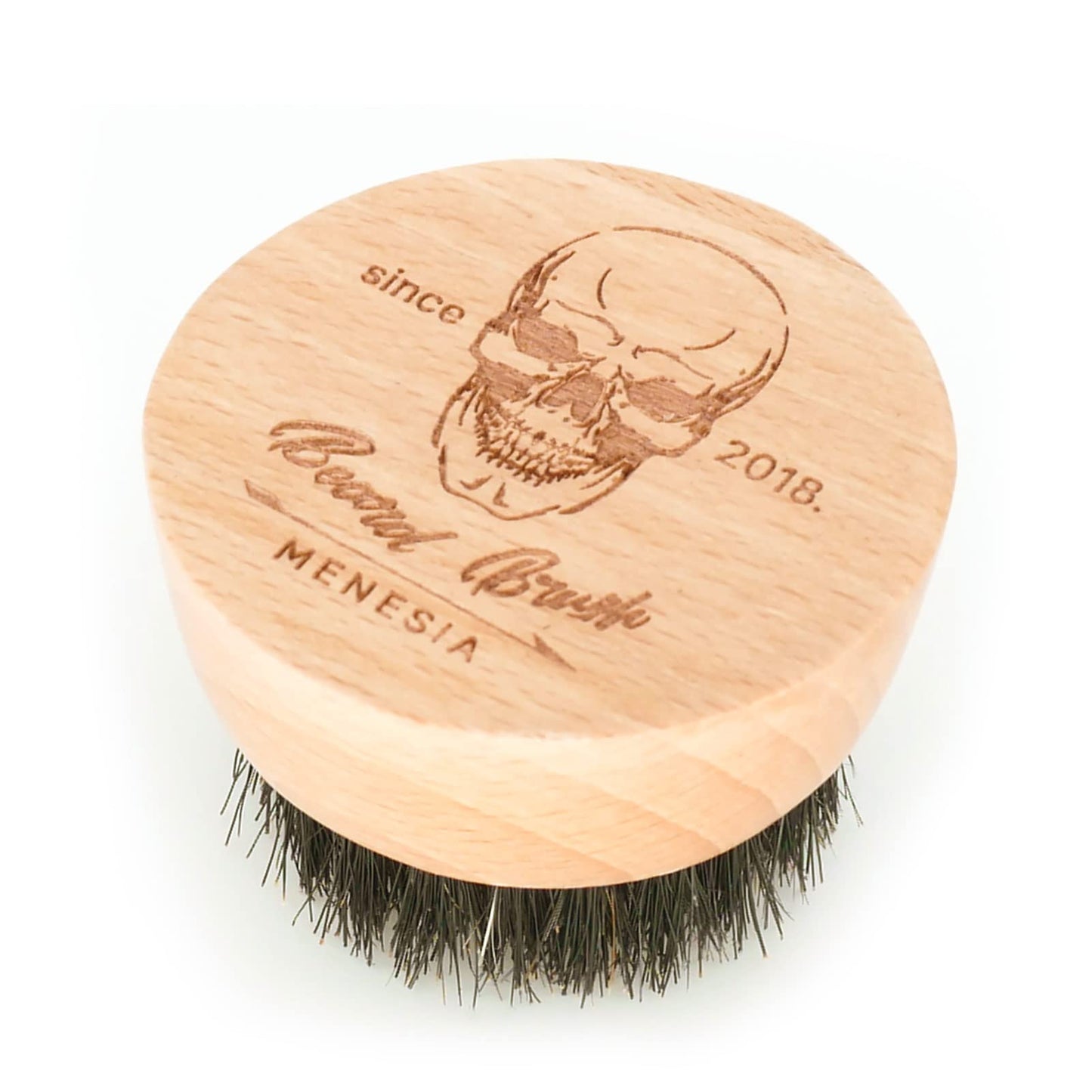 Menesia Boar Bristle Hair Beard Brush for Men, Small and Round Beard Brush, Pocket Travel Men's Wooden Mustache Brush (Skull)