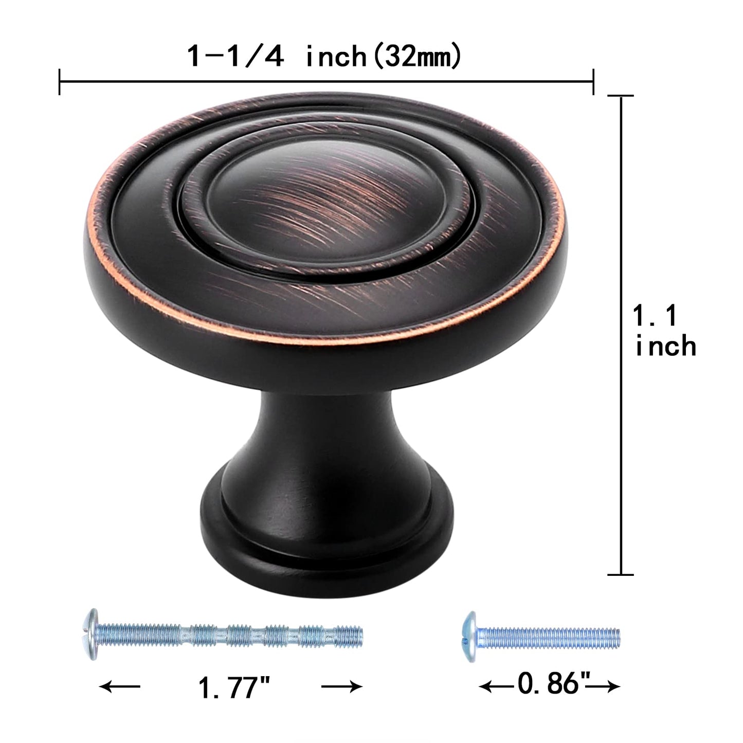 YCSJ 10 Pack Oil Rubbed Bronze Knobs for Cabinets and Drawers,1.25- inch(32mm) Diameter Round Cabinet Knobs Oil Rubbed Bronze, Bronze Knobs for Cabinets Drawers Dressers