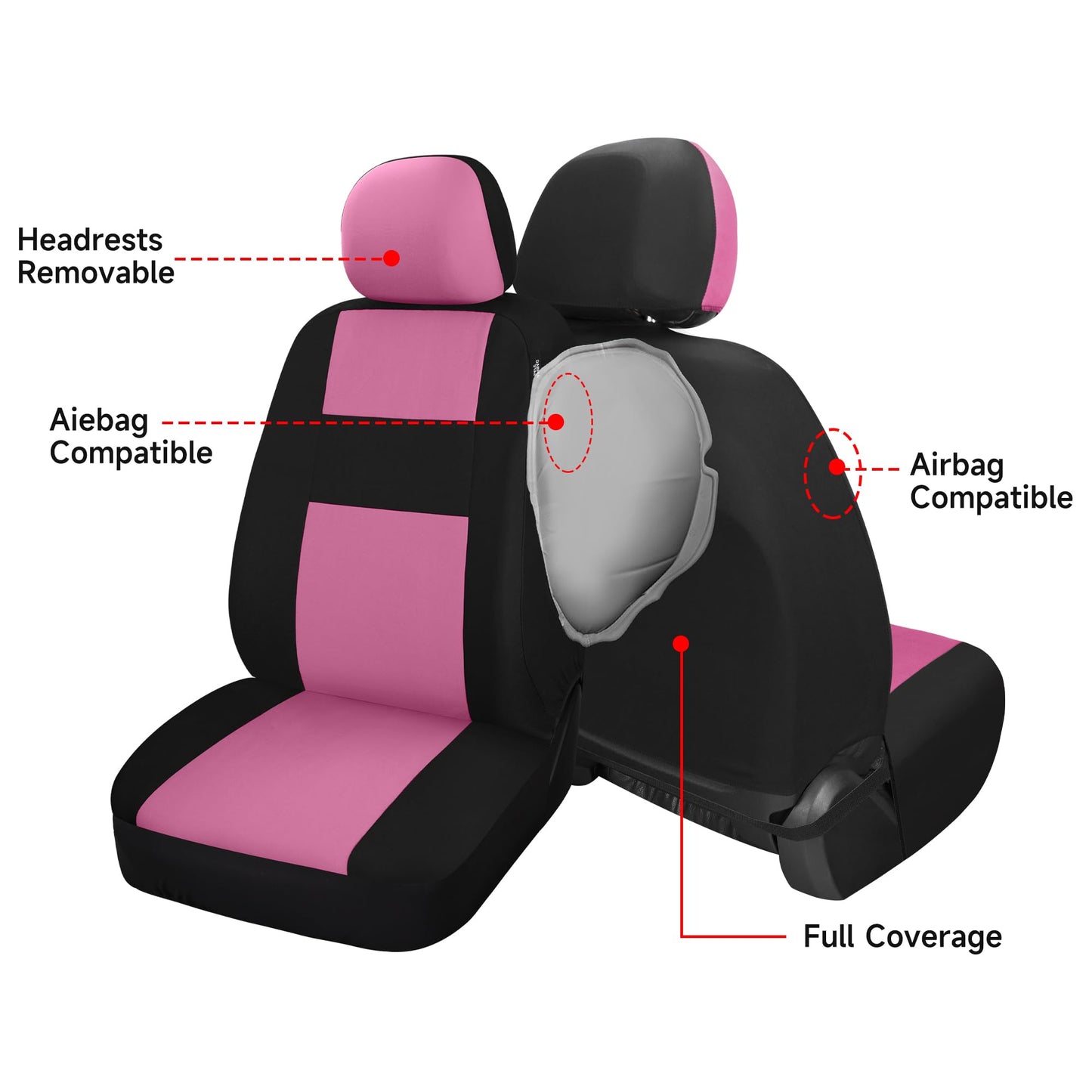 VarCozy Car Seat Covers Full Set, Breathable Cloth Front and Rear Split Bench Seat Covers for Car, Universal Cloth Seat Covers for SUV Sedan Van, Automotive Interior Covers, Airbag Compatible