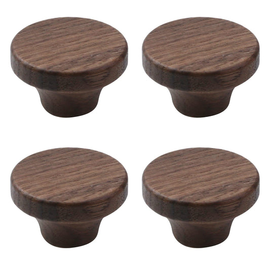 Pastlla 4Pcs Wood Drawer Knobs Wood Kitchen Round Knobs Cabinets Furniture Pull for Dresser Wardrobe Cupboard Drawer Knobs Pulls Handles (Black Walnut, 1.6" Single Hole Knob)