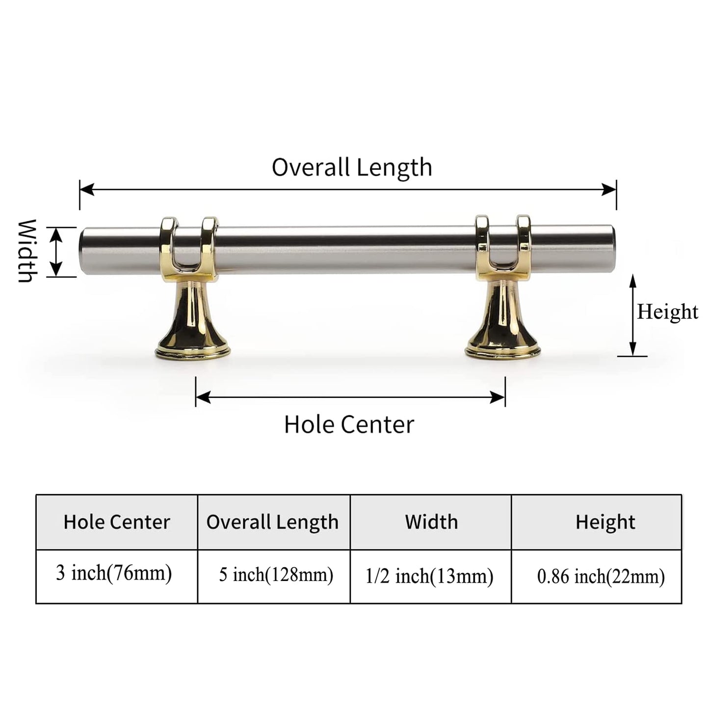 Haliwu 10 Pack Brushed Nickel Cabinet Pulls, Barrel Cabinet Handles Gold Kitchen Hardware Pulls, 3 inch Hole to Hole Center