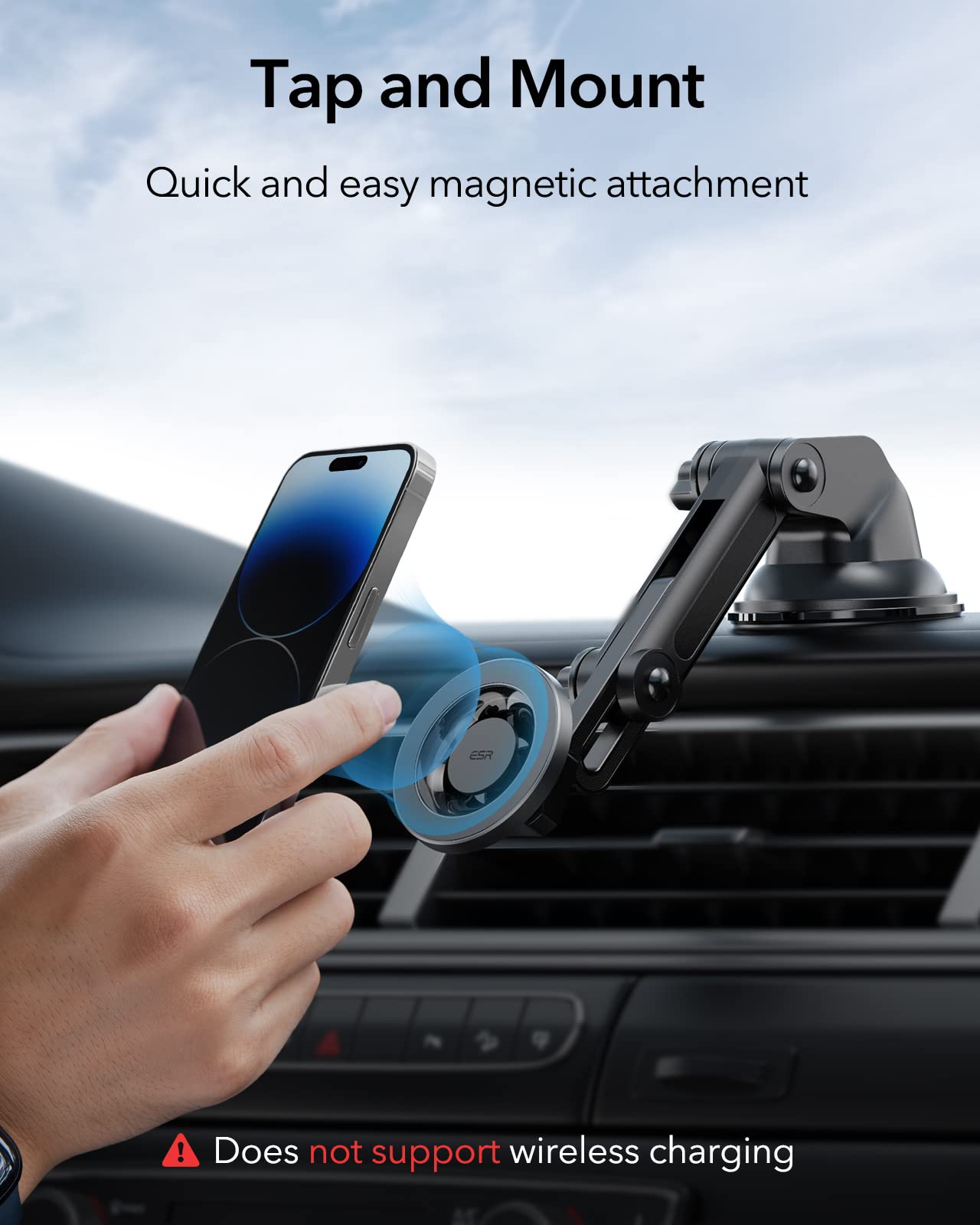 ESR Dashboard Magnetic Phone Holder for Car (HaloLock), Compatible with MagSafe Car Mount, Windshield Magnetic Car Mount for iPhone 15/14/13/12, Car Accessories, Charging Not Supported, Metallic Grey