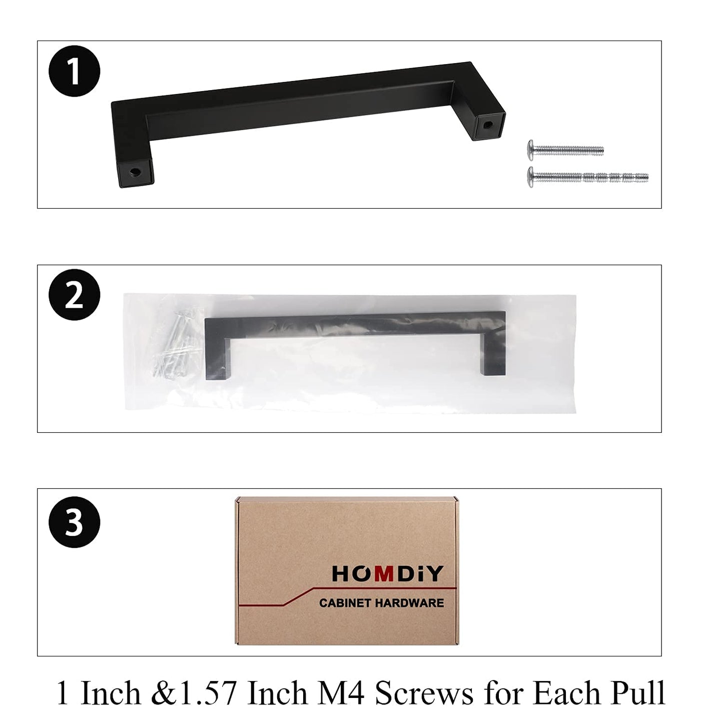 homdiy 30 Pack 6-1/4 Inch Black Cabinet Pulls Square Black Drawer Handles - Matte Black Kitchen Cabinet Hardware Bar Handles for Cabinets,Cupboard,Bathroom