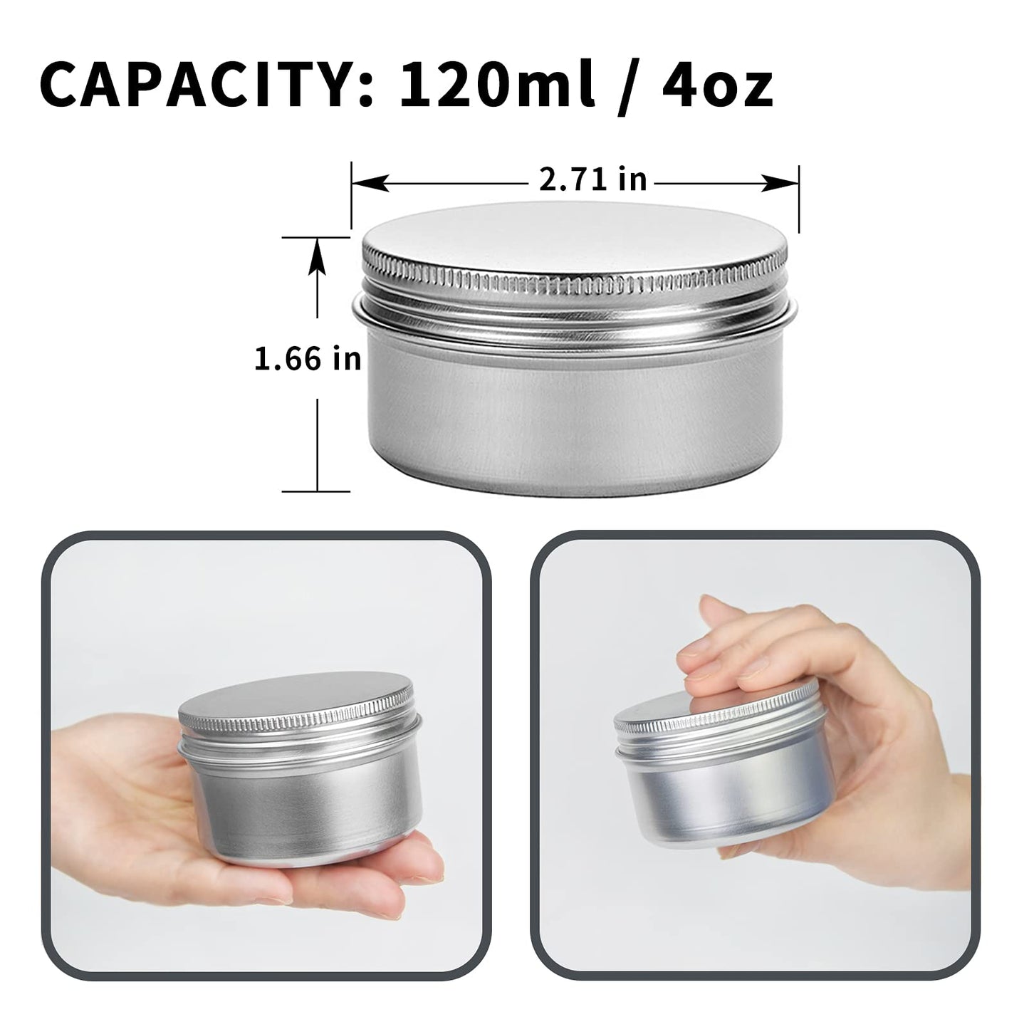 24 Pack 4 oz Aluminum Balm Tins For Pill Storage, Jar Containers with Screw Thread Lid for Lip Balm, Cosmetic, Salve, Aluminum Tin Cans Containers for Candle Making