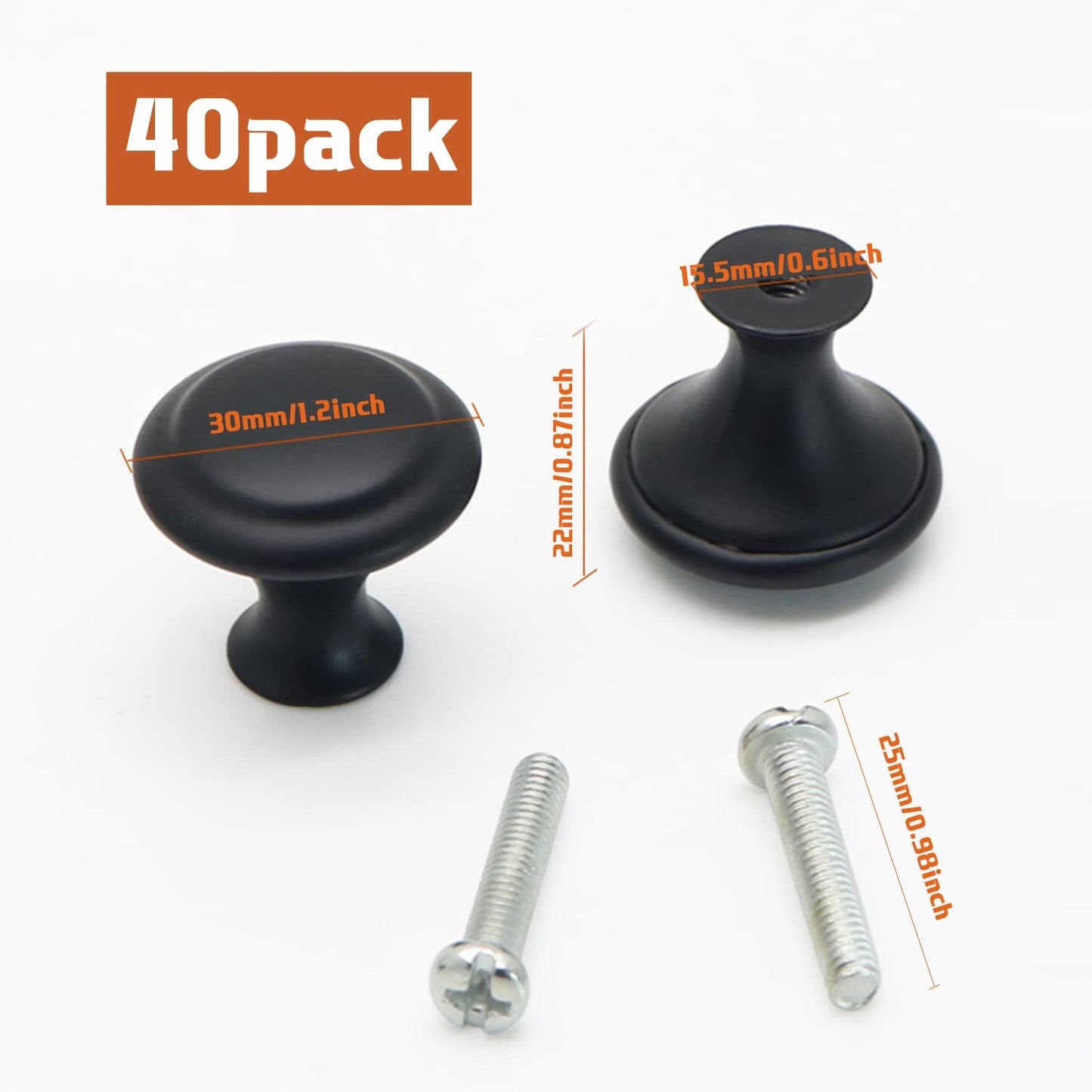 40 Pieces Black Round Kitchen Cabinet Knobs Dresser Knobs Drawer Knobs Drawer Pulls Door Knobs Dresser Handles Cabinet Hardware Cupboard Handles with Screws (1.2 inch)