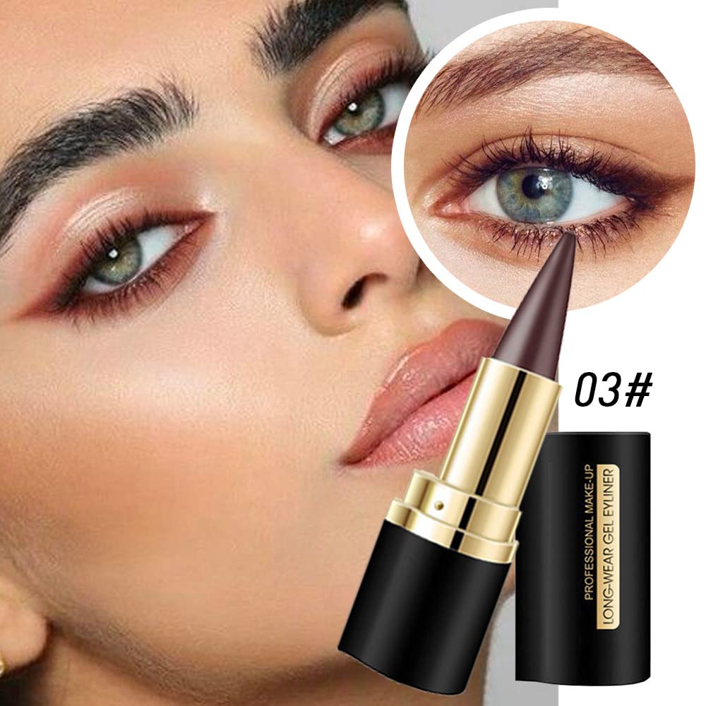 Kaely 2Pcs Black Brown Gel Eyeliner Pen Set,Matte Waterproof Eye Liner Pencils Crayon,Cat Eye Eyeliner Stamp stencils,Eye Black Eyeshadow Stick Goth Halloween Makeup,delineador de ojos contra el agua