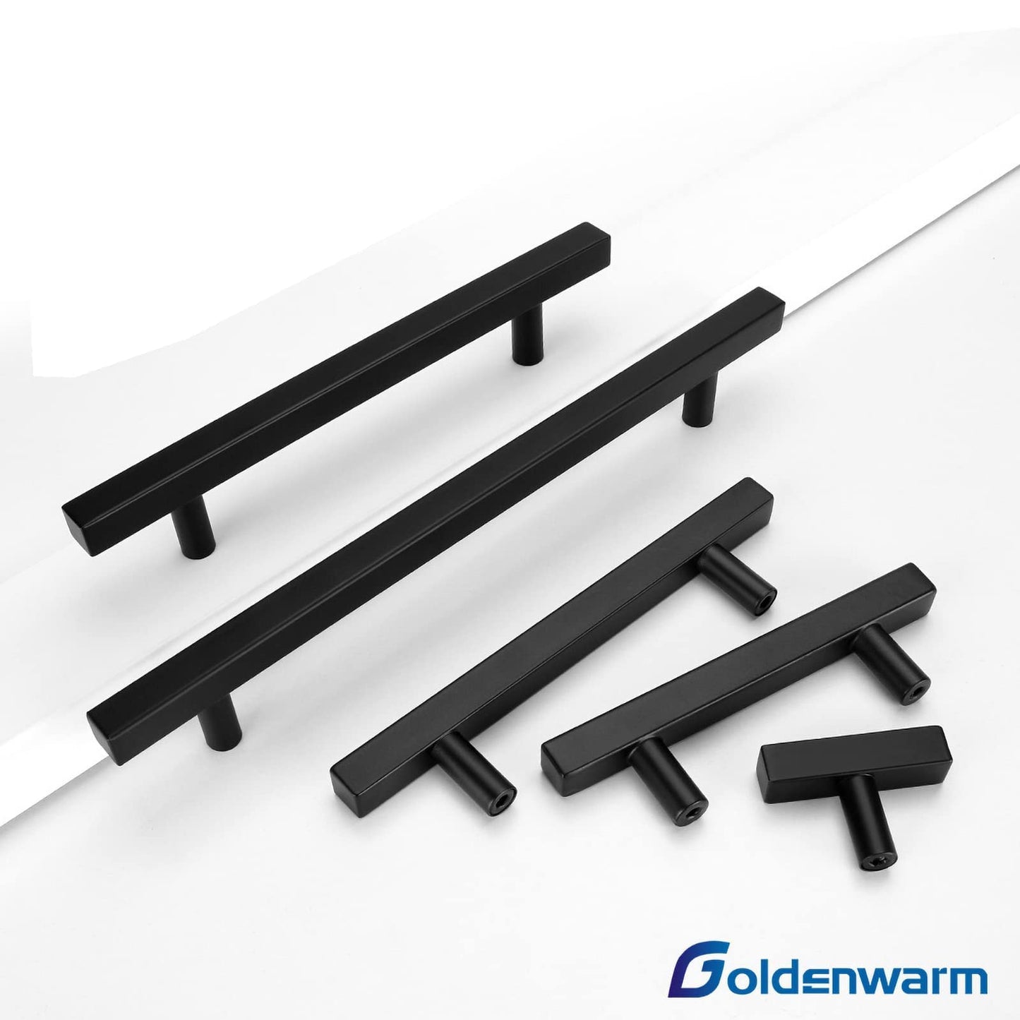 goldenwarm 10 Pack Matte Black Cabinet Knobs Black Drawer Pulls Kitchen Cabinet Hardware LSJ22BK T Bar Square Knobs Modern Cupboard Door Handles Bathroom Knobs 2 Inch Overall Length