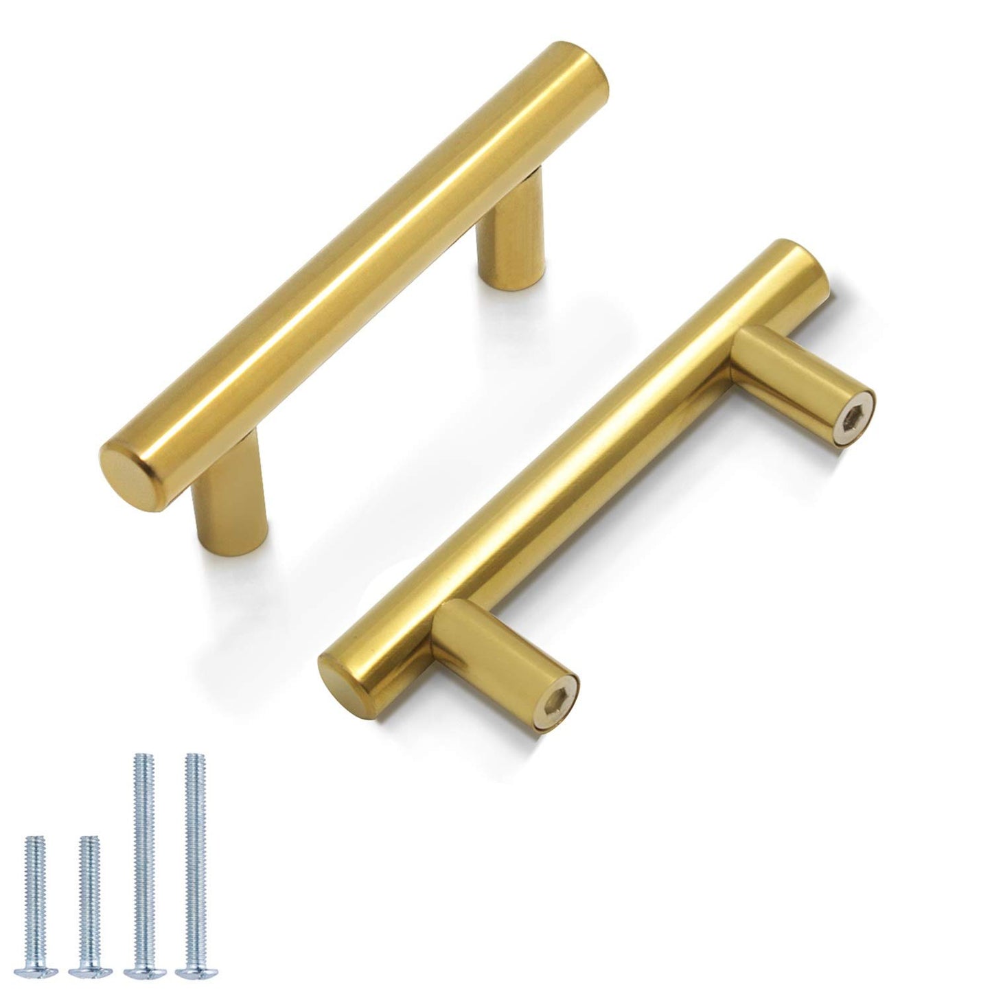 Probrico (5 Pack 2-1/2" Hole Centers Modern Gold Cabinet Pulls Kitchen Bathroom Cabinet Hardware, Euro T Bar Dresser Drawer Pull Bathroom Gold Drawer Handles, 4 Inch Total Length