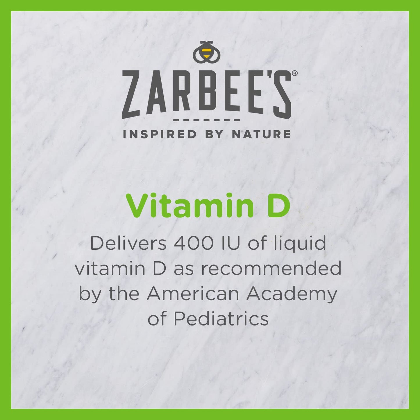 Zarbee's Vitamin D Drops for Infants, 400IU (10mcg) Baby & Toddler Liquid Supplement, Newborn & Up, Dropper Syringe Included, 0.47 Fl Oz