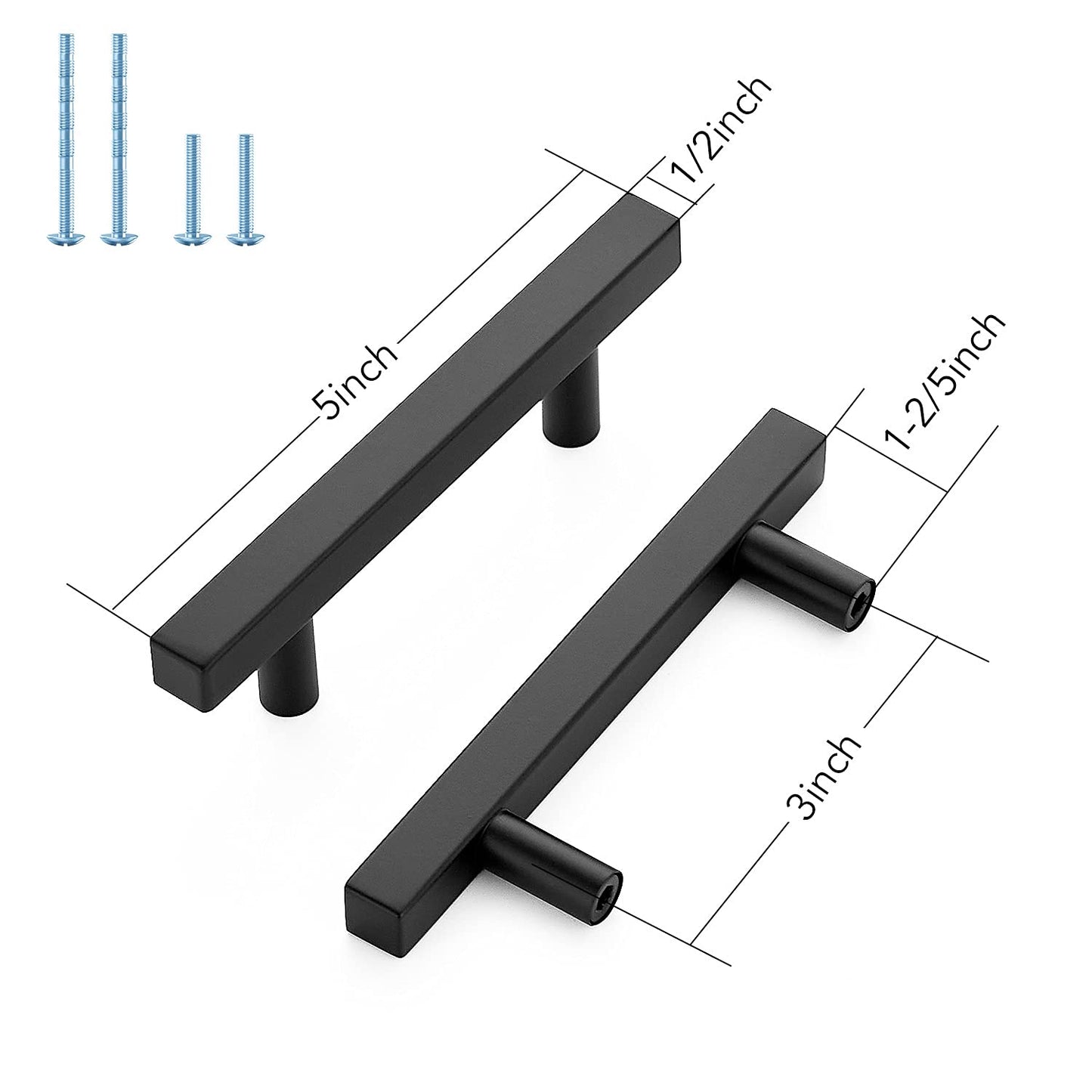 Sencico 30 Pack - 5 Inch Kitchen Cabinet Handles Black Cabinet Pulls Square Cabinet Hardware Stainless Steel Drawer Pulls 3" Hole Center