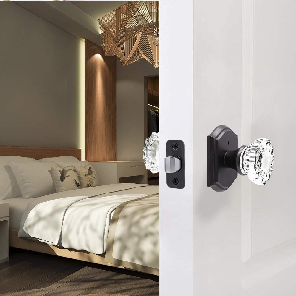 CLCTK Crystal Glass Door Knobs Interior with Lock, Vintage Privacy Door Knob for Bedroom Bathroom, Oil Rubbed Bronze