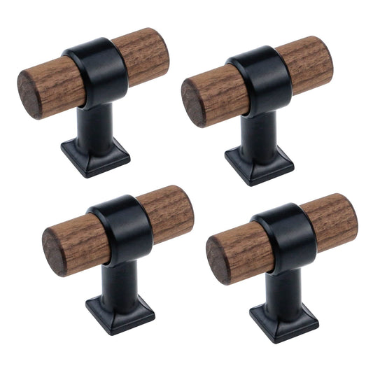 Antrader 4-Pack Drawer Pulls,Single Hole Walnut Wood Kitchen/Wardrobe/Cabinet Hardware Pull Handle with Screw,1.57" Total Length