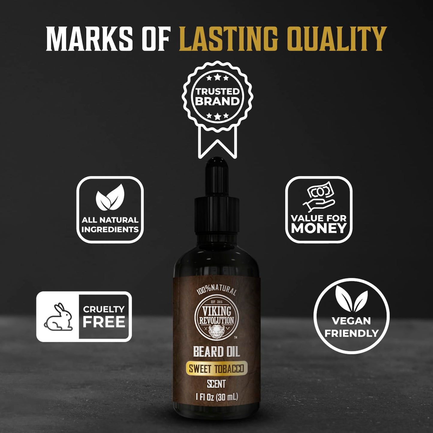 Viking Revolution Tobacco Beard Oil for Men - All Natural Beard Oil Sweet Tobacco Scent with Argan Oil & Jojoba Oil Beard Conditioner and Softener - Strengthens Beards and Mustaches for Men (1 Pack)