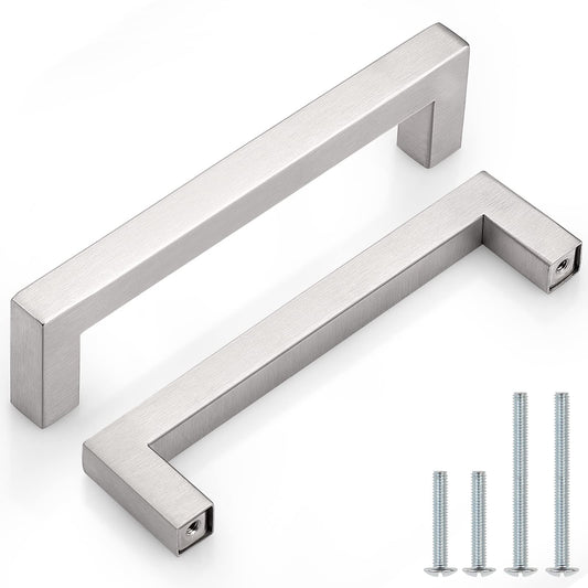 Probrico 30 Pack 5 Inch Kitchen Cabinet Handles Stainless Steel Drawer Dresser Pulls Cupboard Square Bar Pulls Brushed Nickel 5.5 Inch Total Length